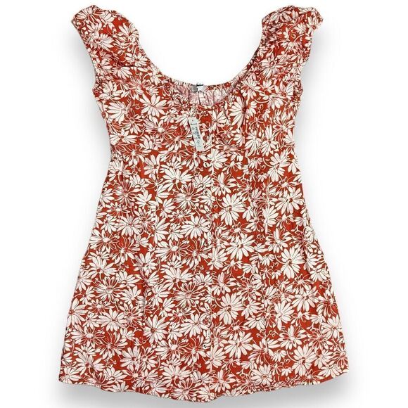 Madewell Margie Mini Dress 2P Red Abstract Floral Vintage Inspired Linen Blend - Picture 2 of 12